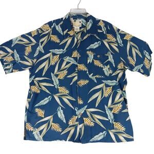 Banana Cabana Silk Hawaiian Shirt Men's XL Blue Tropical Cabana Loop Collar